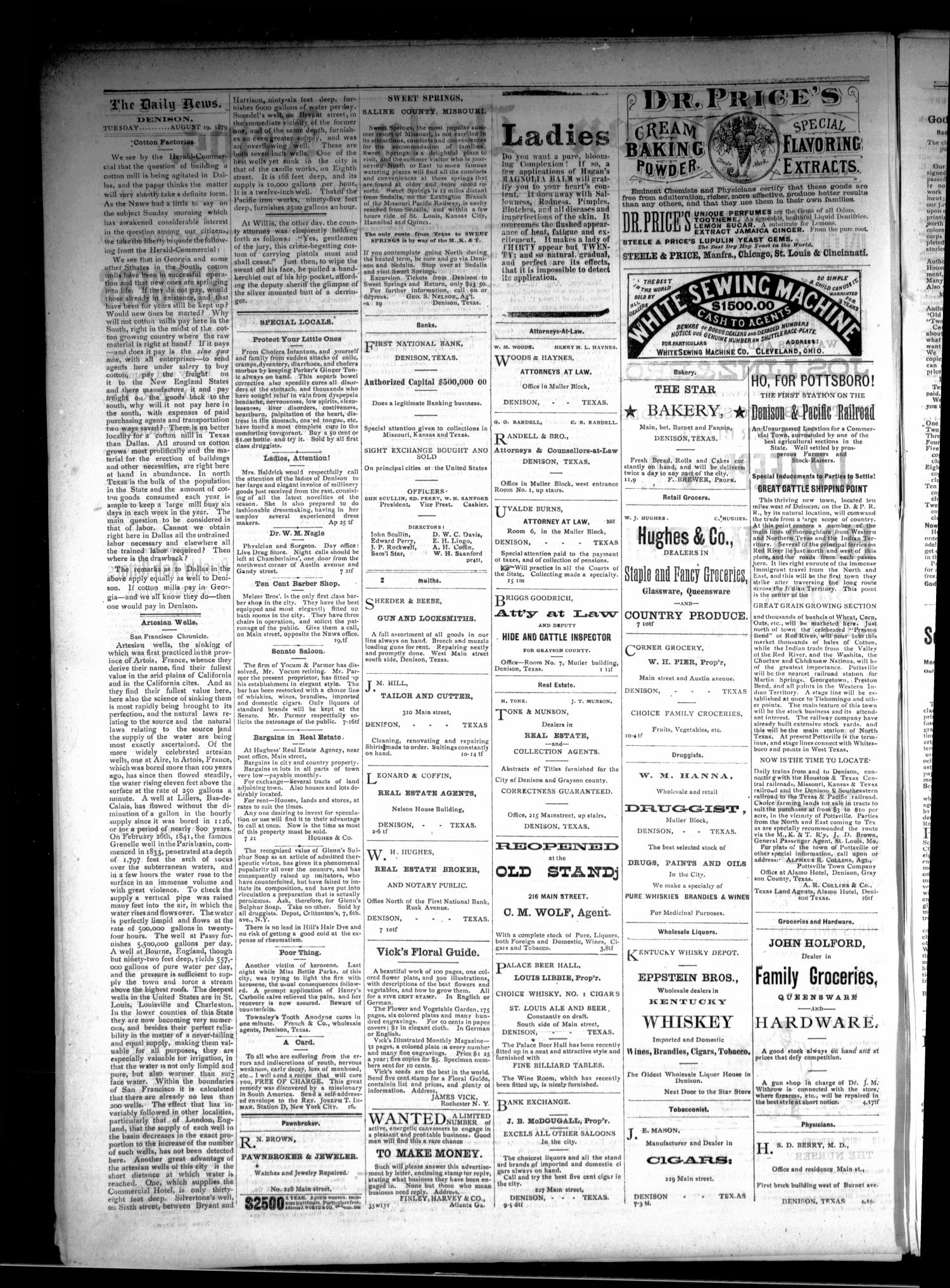 Denison Daily News. (Denison, Tex.), Vol. 7, No. 142, Ed. 1 Tuesday, August 19, 1879
                                                
                                                    [Sequence #]: 2 of 4
                                                