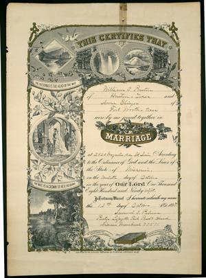 Primary view of object titled '[Marriage certificate of William C. Preston of Houston, Texas, and Anna Ehinger of Fort Worth]'.