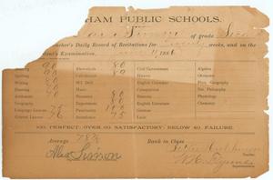 [Report card of Clara Simon, 1886]
