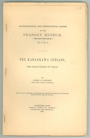 Primary view of object titled '[Front Cover: The Karankawa Indians, The Coast People of Texas.]'.