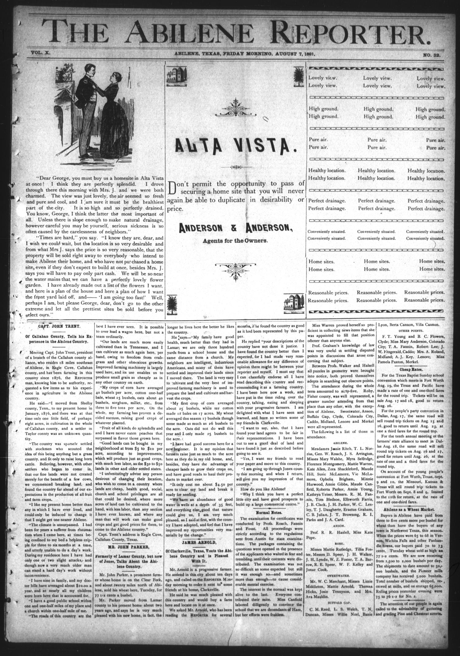 The Abilene Reporter. (Abilene, Tex.), Vol. 10, No. 32, Ed. 1 Friday, August 7, 1891
                                                
                                                    [Sequence #]: 1 of 8
                                                