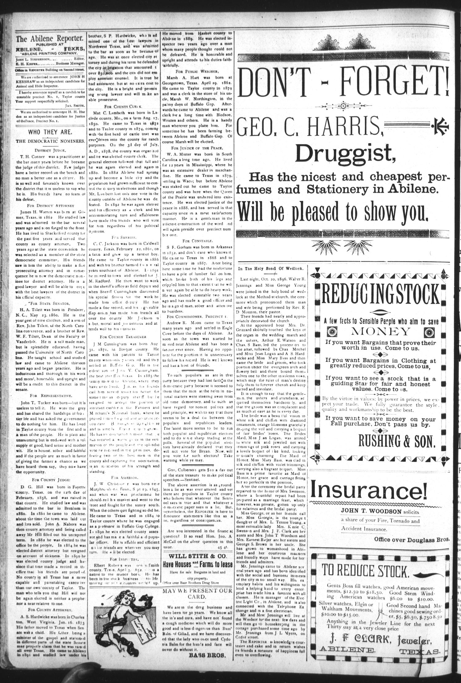 The Abilene Reporter. (Abilene, Tex.), Vol. 15, No. 46, Ed. 1 Friday, October 23, 1896
                                                
                                                    [Sequence #]: 4 of 8
                                                