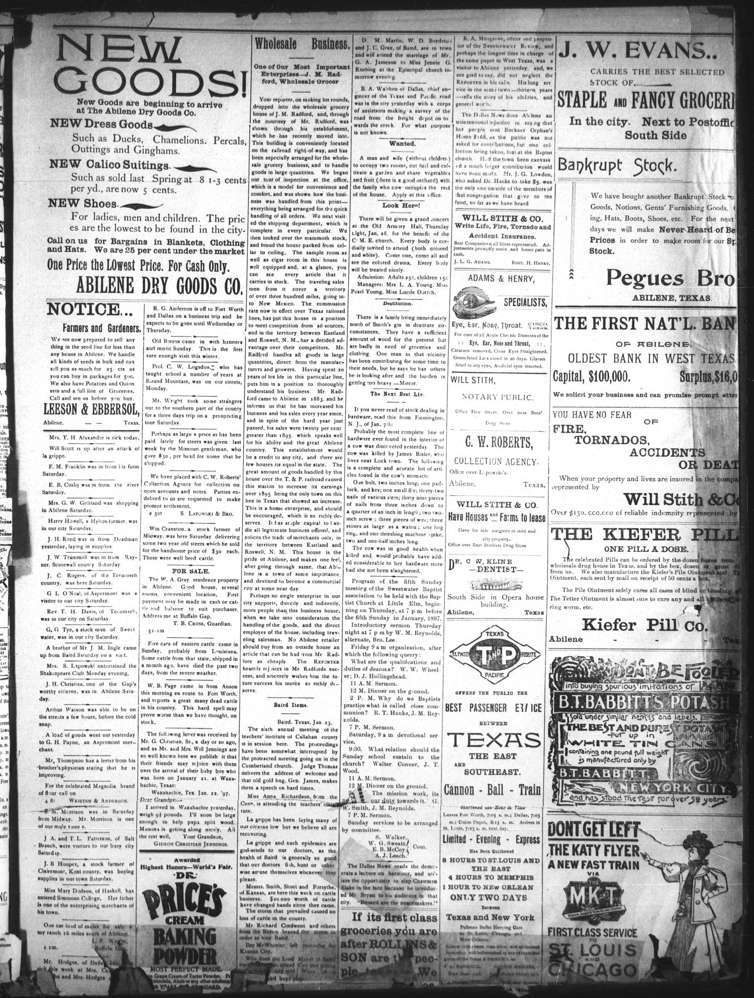 The Abilene Reporter. (Abilene, Tex.), Vol. 16, No. 5A, Ed. 1 Tuesday, January 26, 1897
                                                
                                                    [Sequence #]: 3 of 4
                                                