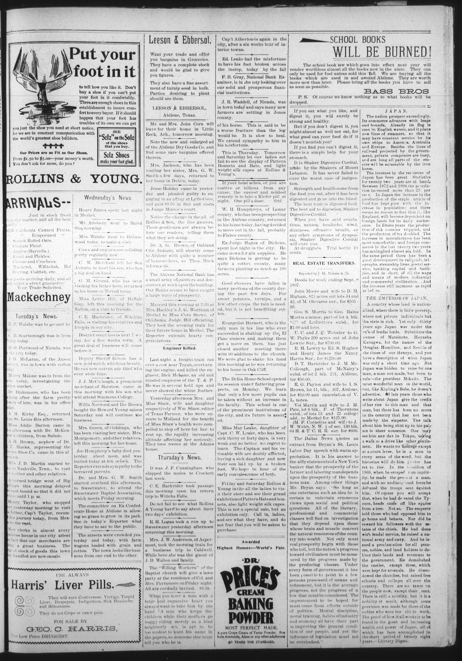 The Abilene Reporter (Abilene, Tex.), Vol. 16, No. 37, Ed. 1 Friday, September 10, 1897
                                                
                                                    [Sequence #]: 3 of 6
                                                