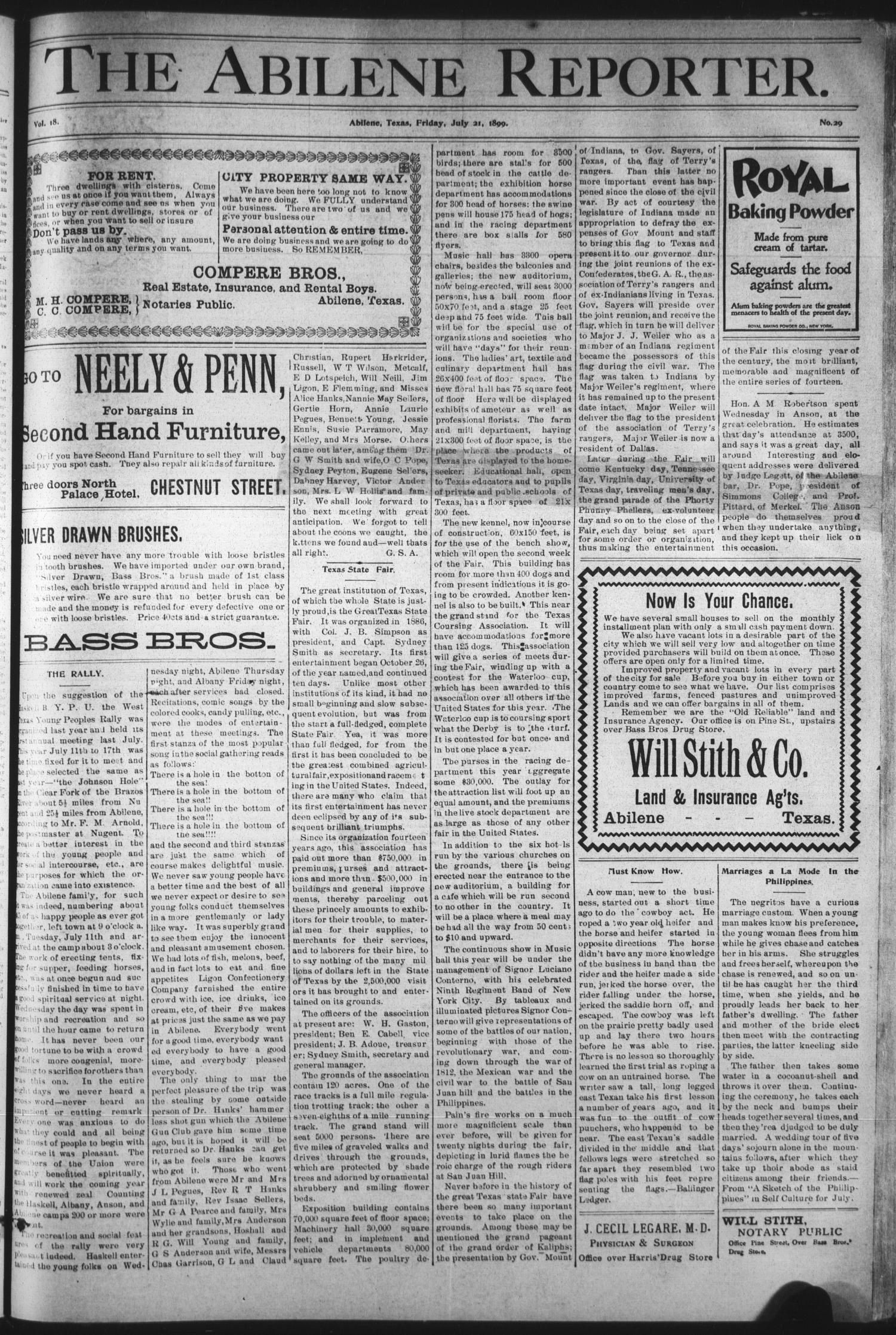 The Abilene Reporter. (Abilene, Tex.), Vol. 18, No. 29, Ed. 1 Friday, July 21, 1899
                                                
                                                    [Sequence #]: 1 of 8
                                                