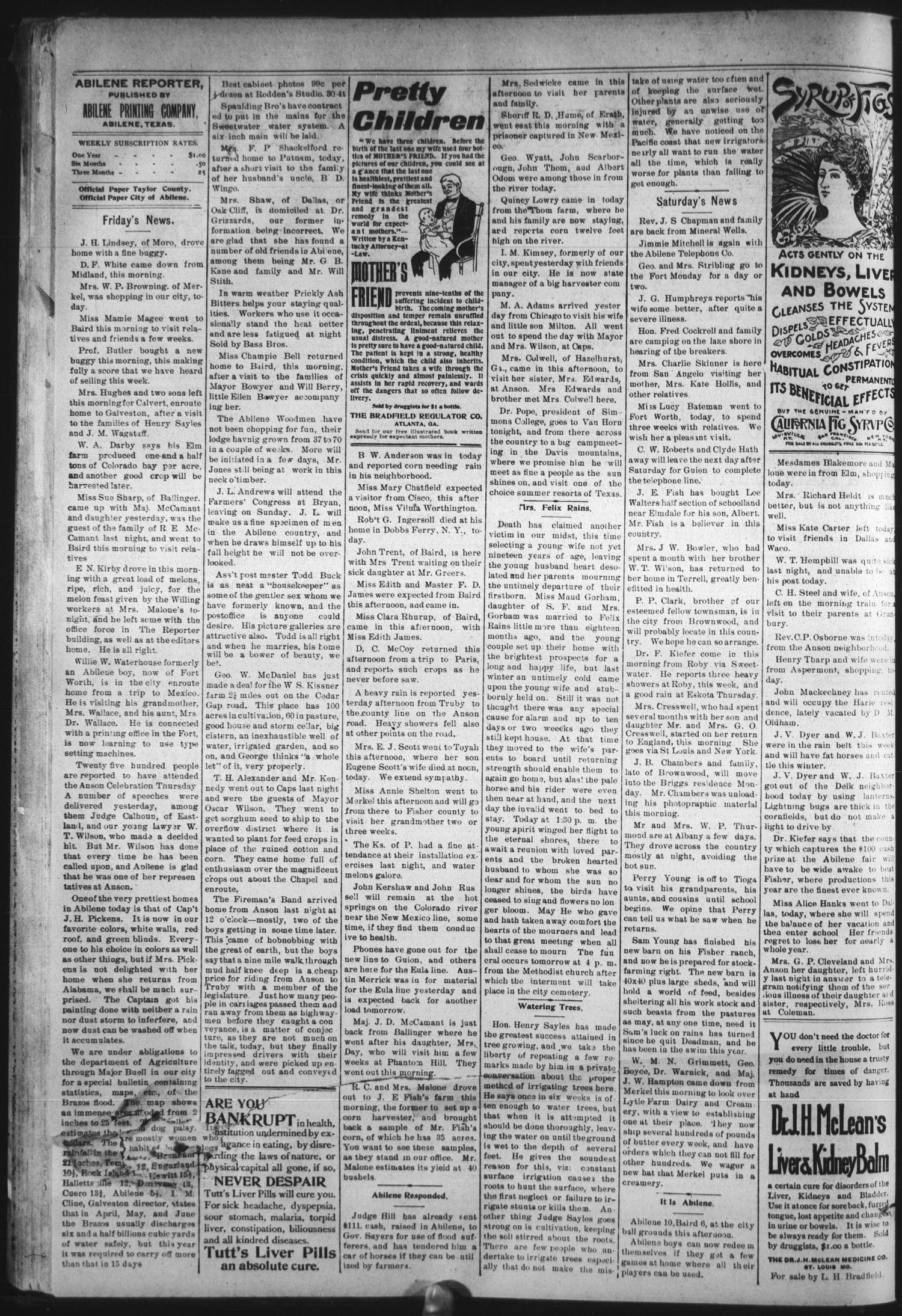 The Abilene Reporter. (Abilene, Tex.), Vol. 18, No. 30, Ed. 1 Friday, July 28, 1899
                                                
                                                    [Sequence #]: 2 of 8
                                                