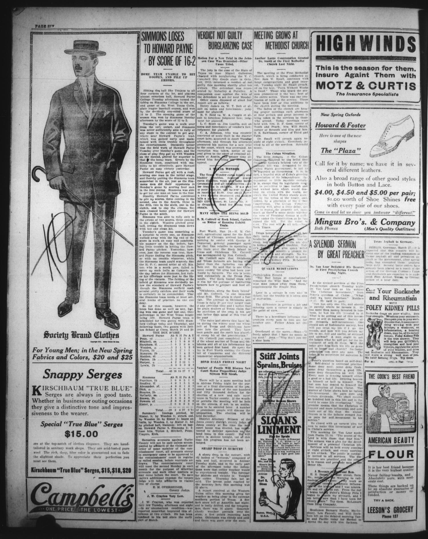 The Abilene Semi-Weekly Reporter (Abilene, Tex.), Vol. 32, No. 20, Ed. 1 Friday, March 28, 1913
                                                
                                                    [Sequence #]: 6 of 6
                                                