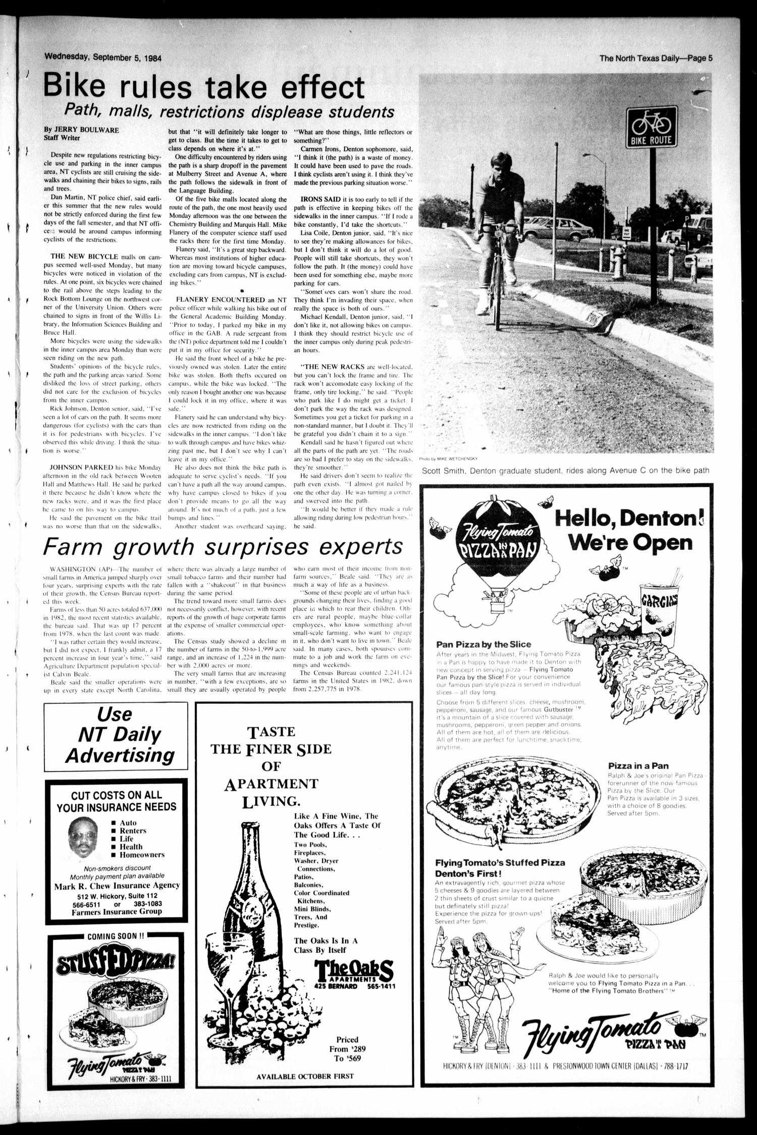 The North Texas Daily (Denton, Tex.), Vol. 67, No. 123, Ed. 1 Wednesday, September 5, 1984
                                                
                                                    [Sequence #]: 5 of 8
                                                