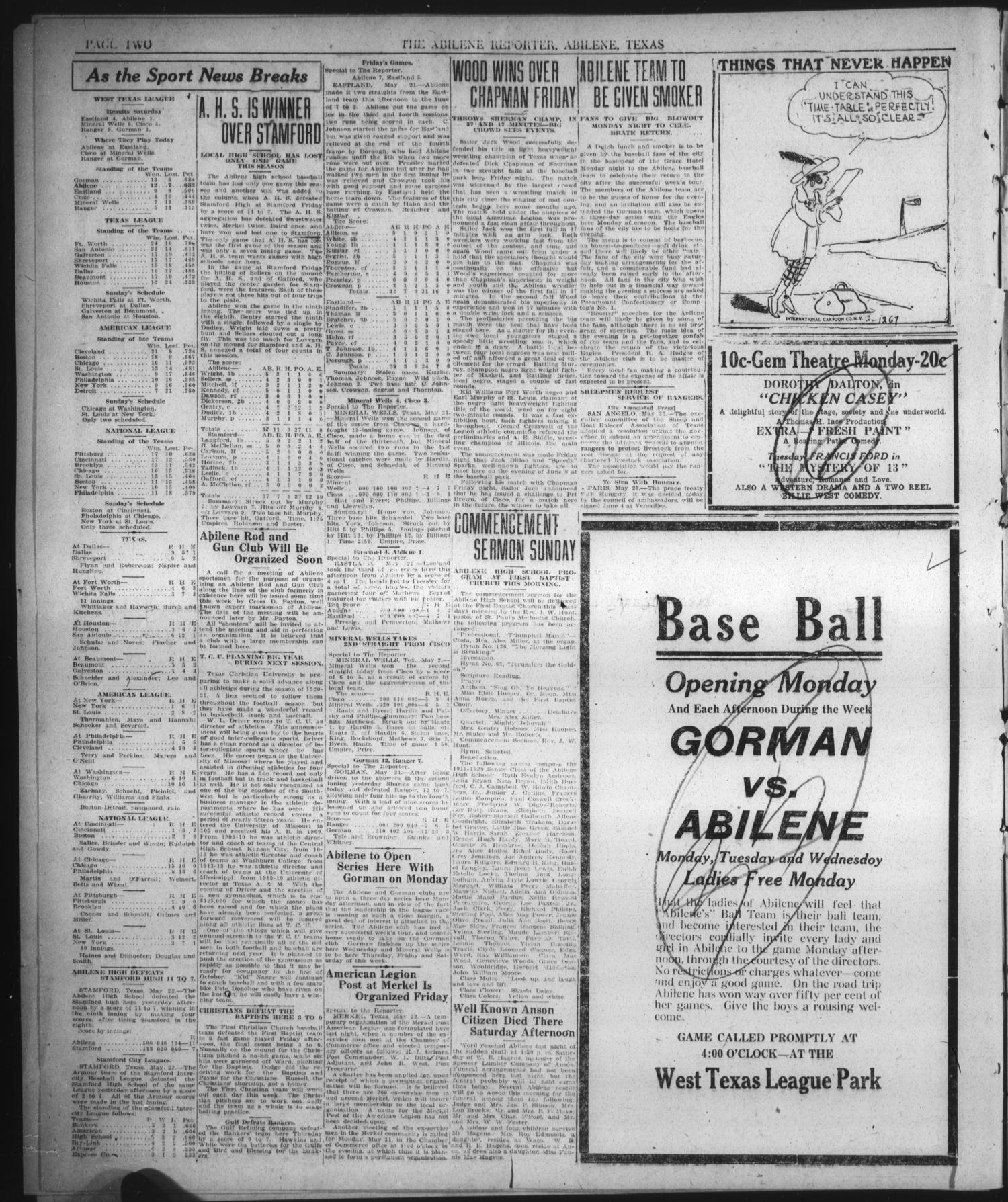The Abilene Daily Reporter (Abilene, Tex.), Vol. 33, No. 135, Ed. 1 Sunday, May 23, 1920
                                                
                                                    [Sequence #]: 2 of 24
                                                