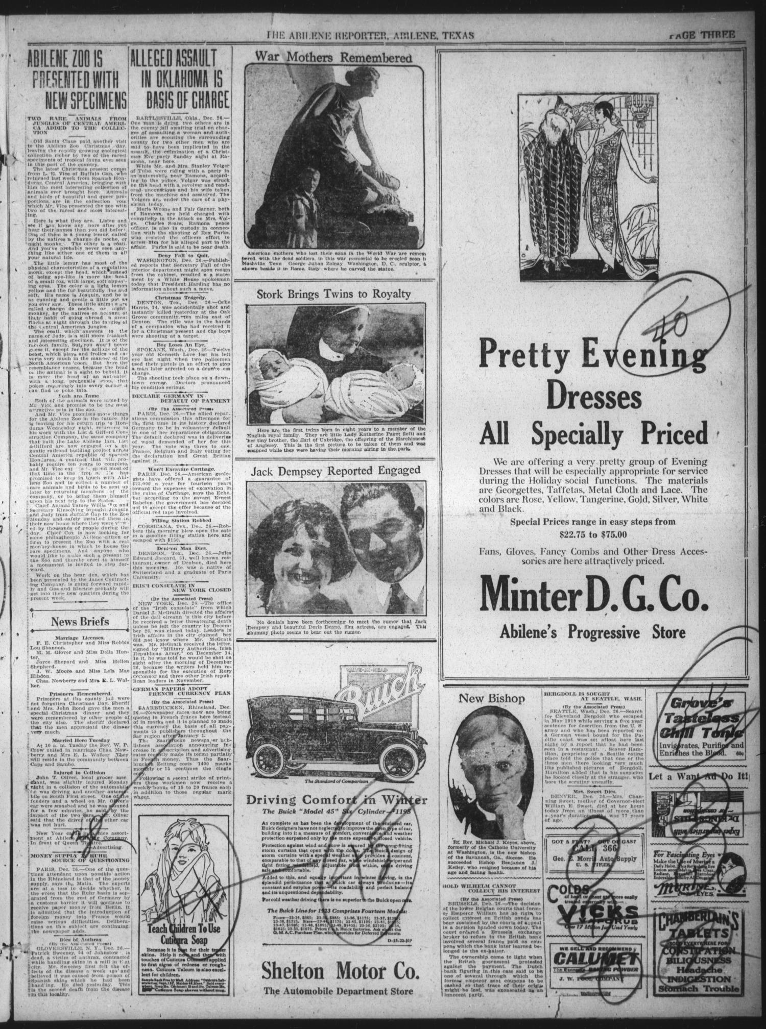 The Abilene Daily Reporter (Abilene, Tex.), Vol. 24, No. 190, Ed. 1 Tuesday, December 26, 1922
                                                
                                                    [Sequence #]: 3 of 8
                                                