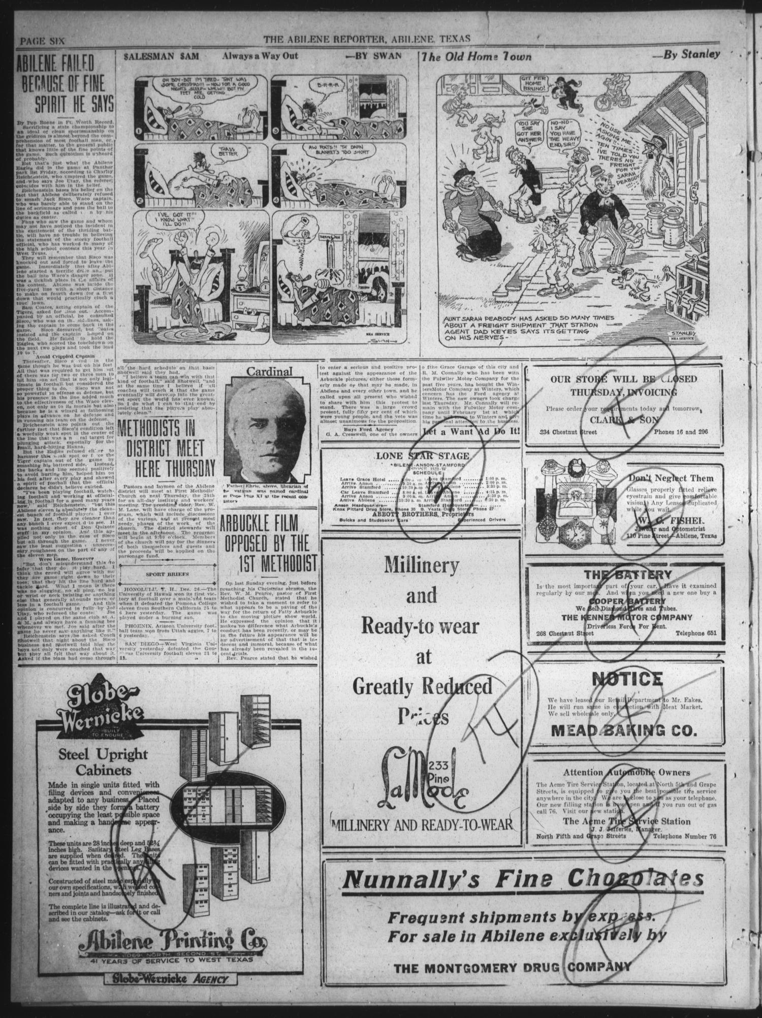The Abilene Daily Reporter (Abilene, Tex.), Vol. 24, No. 190, Ed. 1 Tuesday, December 26, 1922
                                                
                                                    [Sequence #]: 6 of 8
                                                