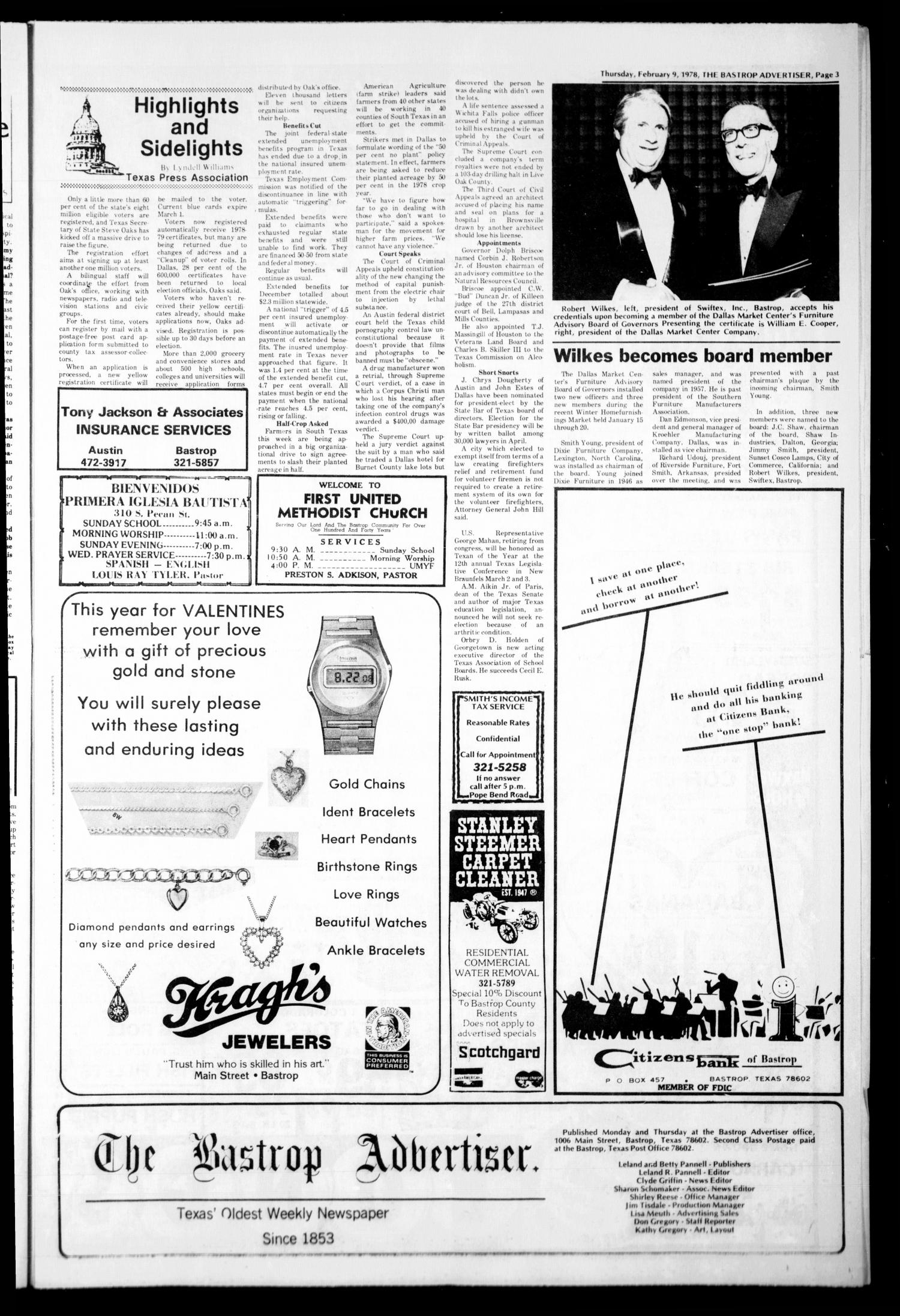 Bastrop Advertiser (Bastrop, Tex.), Vol. [124], No. 72, Ed. 1 Thursday, February 9, 1978
                                                
                                                    [Sequence #]: 3 of 10
                                                