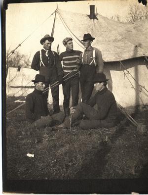 Railroad Survey Crew Members Pose by Tents, c. 1902