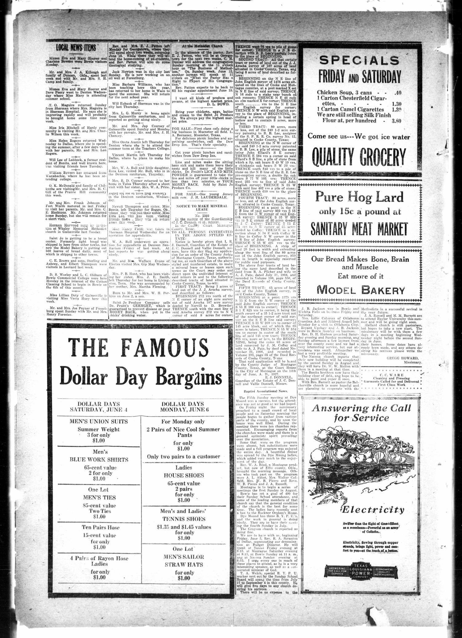 The Saint Jo Tribune (Saint Jo, Tex.), Vol. 29, No. 29, Ed. 1 Friday, June 3, 1927
                                                
                                                    [Sequence #]: 4 of 4
                                                