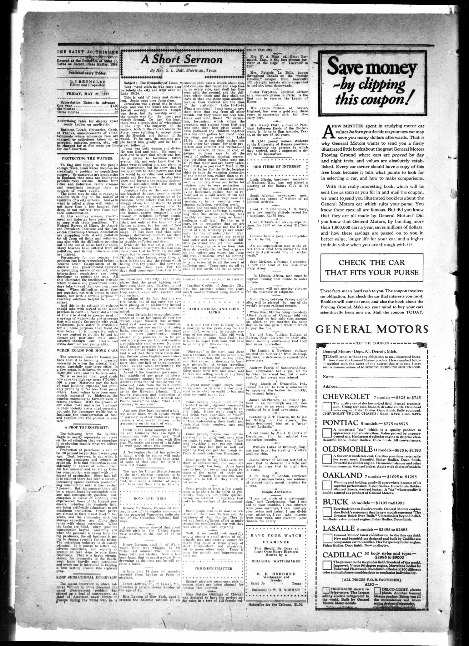 The Saint Jo Tribune (Saint Jo, Tex.), Vol. 29, No. 28, Ed. 1 Friday, May 27, 1927
                                                
                                                    [Sequence #]: 2 of 4
                                                