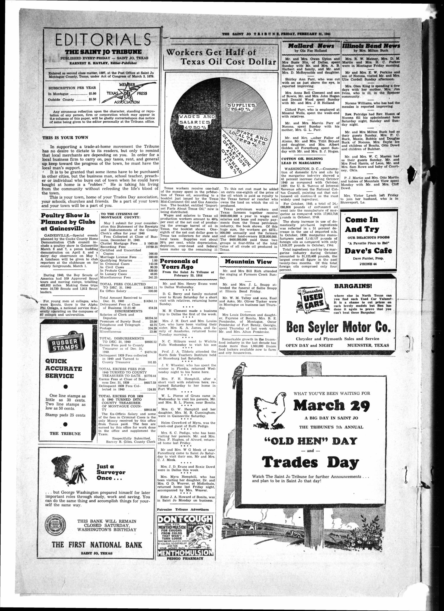 The Saint Jo Tribune (Saint Jo, Tex.), Vol. 42, No. 36, Ed. 1 Friday, February 21, 1941
                                                
                                                    [Sequence #]: 4 of 6
                                                