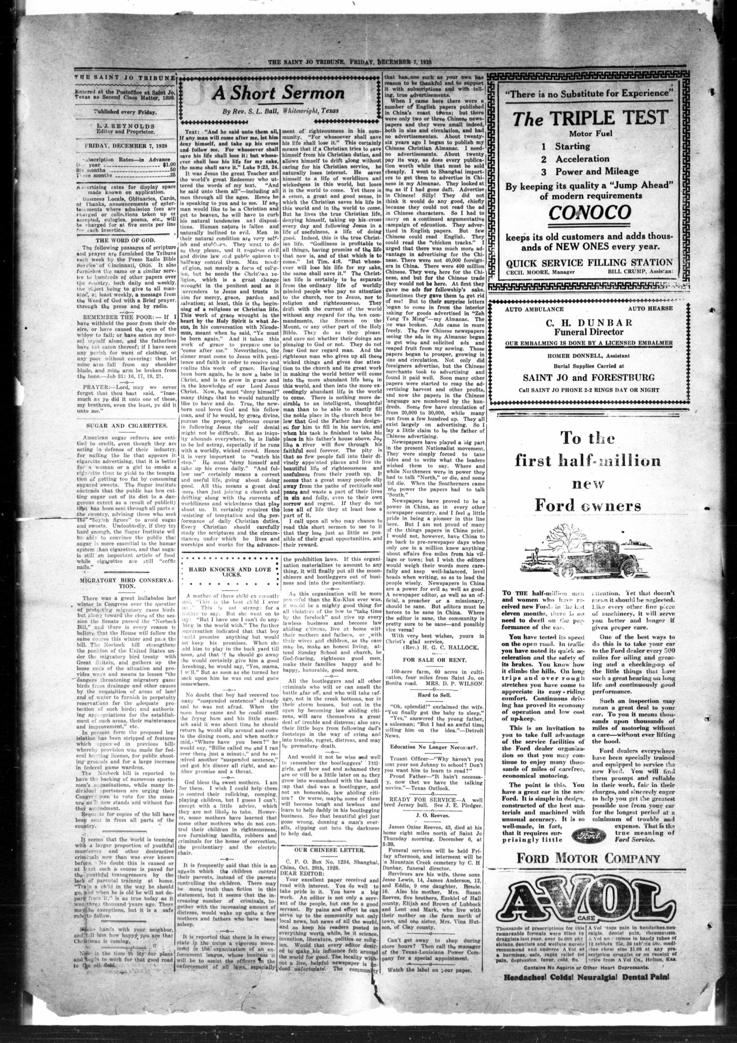 The Saint Jo Tribune (Saint Jo, Tex.), Vol. 31, No. 2, Ed. 1 Friday, December 7, 1928
                                                
                                                    [Sequence #]: 2 of 4
                                                