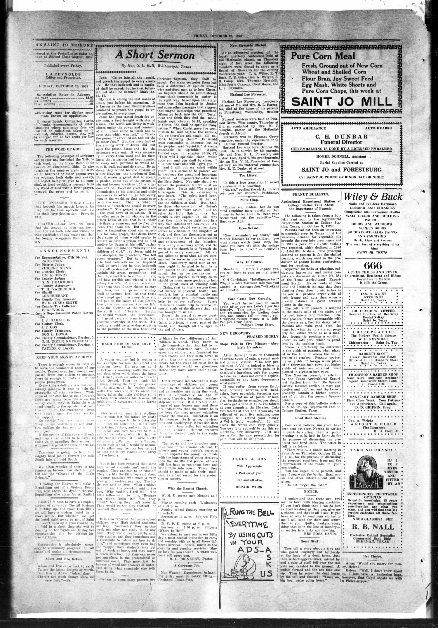 The Saint Jo Tribune (Saint Jo, Tex.), Vol. 30, No. 48, Ed. 1 Friday, October 26, 1928
                                                
                                                    [Sequence #]: 2 of 4
                                                