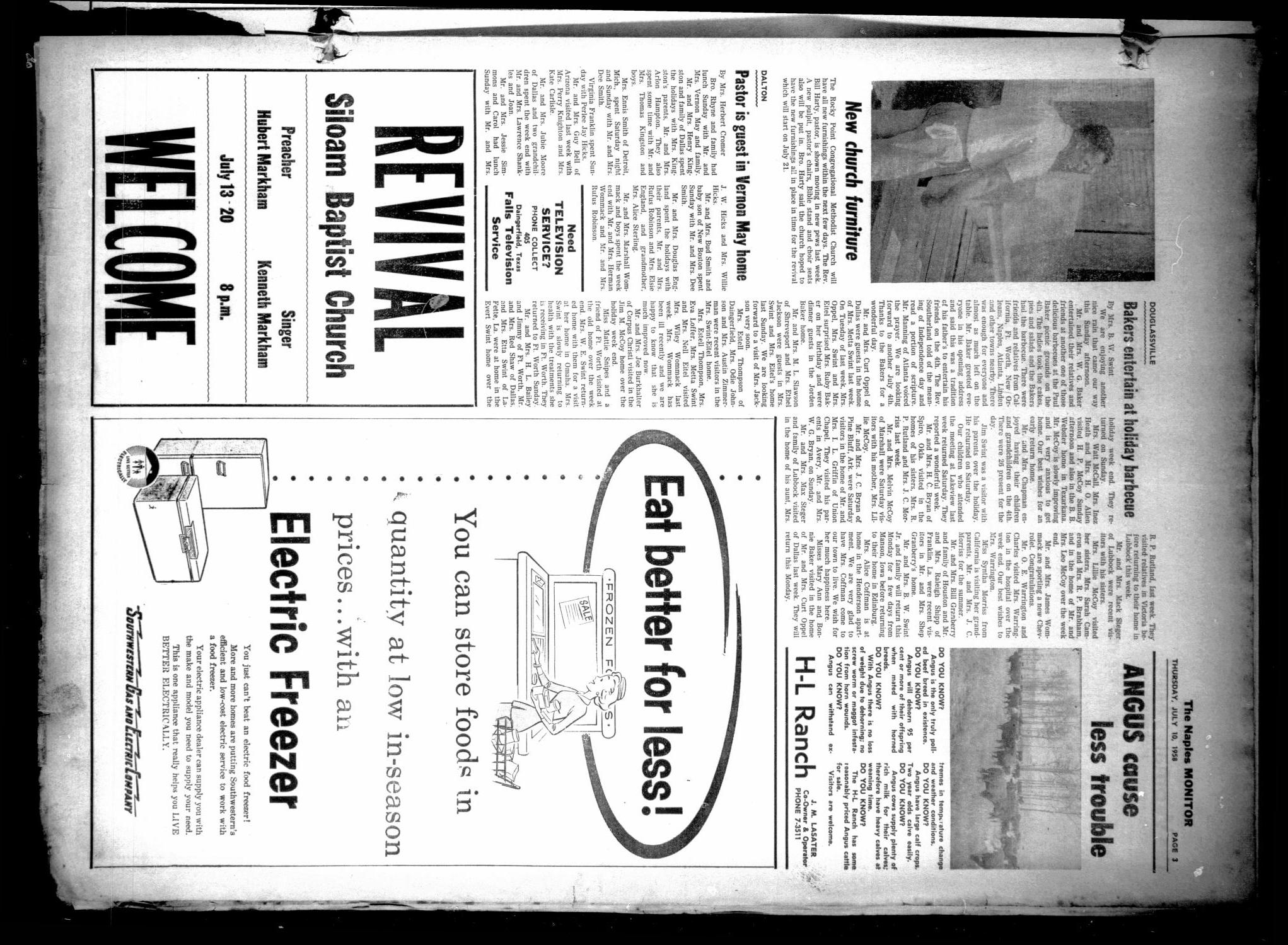 The Naples Monitor (Naples, Tex.), Vol. 72, No. 50, Ed. 1 Thursday, July 10, 1958
                                                
                                                    [Sequence #]: 3 of 8
                                                