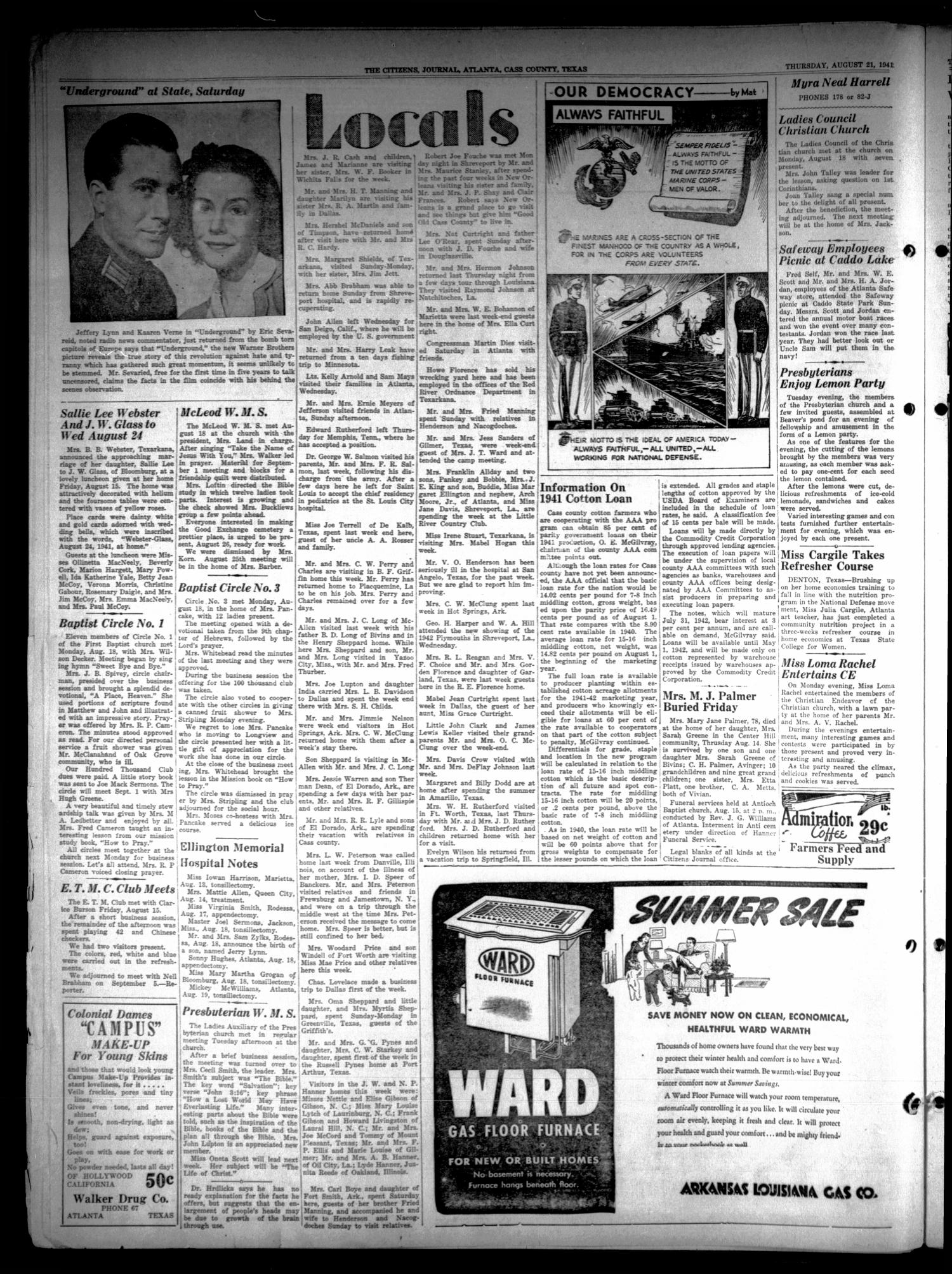 The Citizens Journal (Atlanta, Tex.), Vol. 62, No. 33, Ed. 1 Thursday, August 21, 1941
                                                
                                                    [Sequence #]: 4 of 8
                                                