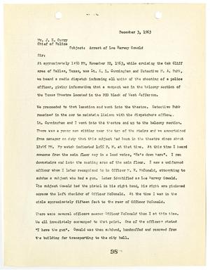[Report from John B. Toney to Chief J. E. Curry, concerning the arrest of Lee Harvey Oswald #1]