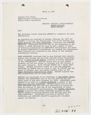 [Criminal Intelligence Report to W. F. Dyson by D. K. Rodgers, March 3, 1967 #1]