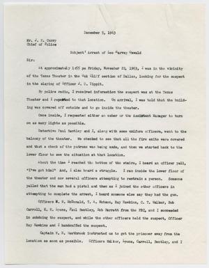[Report by Sergeant of Police Gerald L. Hill to Chief of Police J. E. Curry, December 5, 1963 #1]