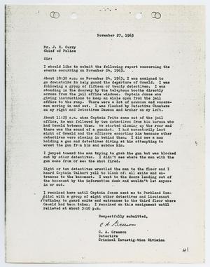 [Report from C. A. Greeson to Chief J. E. Curry, November 27, 1963]
