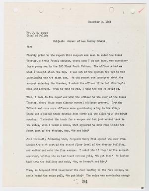 [Report from H. H. Stringer to Chief J. E. Curry, concerning the arrest of Lee Harvey Oswald #2]