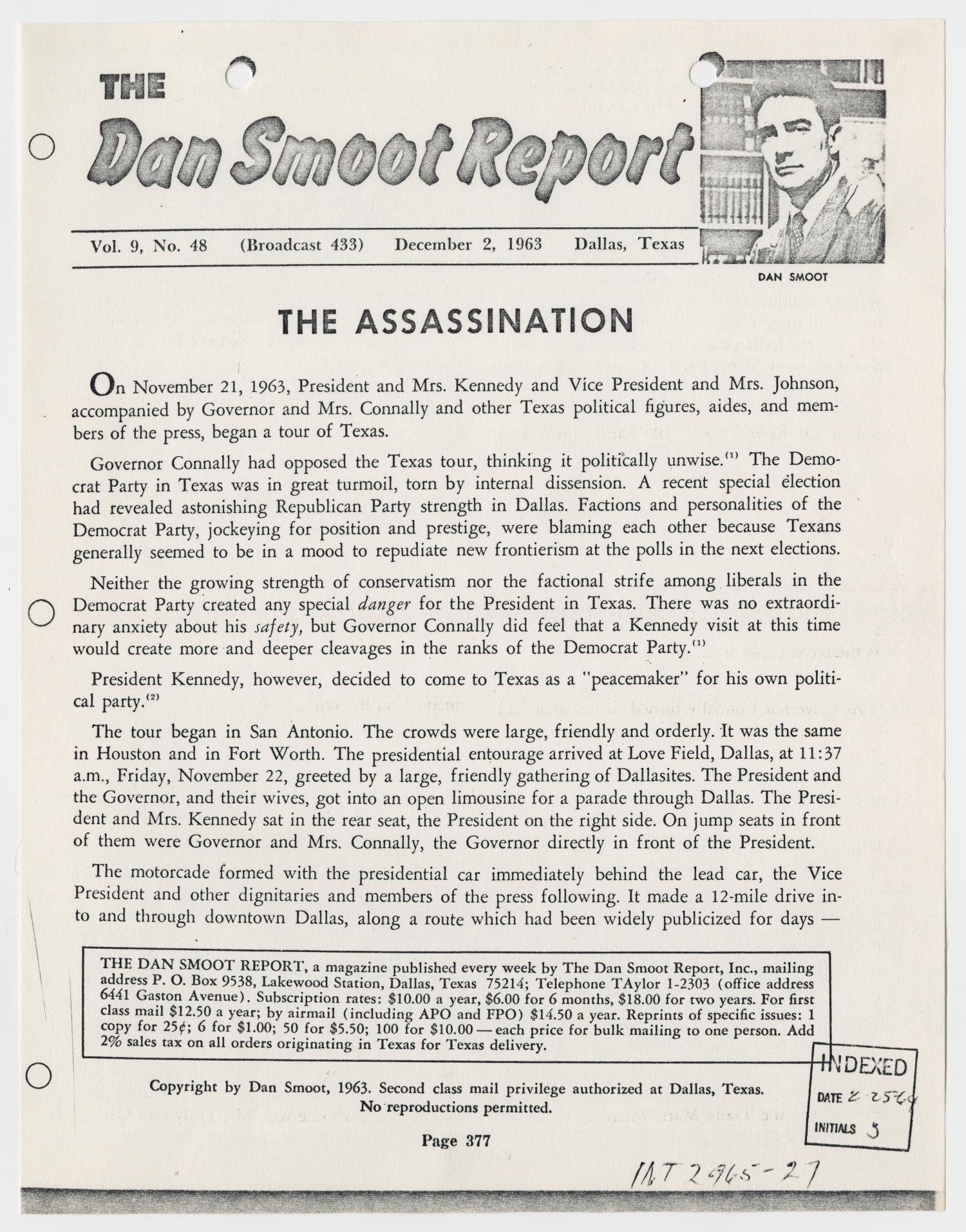 [The Dan Smoot Report, Volume 9, December 1963 #1]
                                                
                                                    [Sequence #]: 1 of 32
                                                