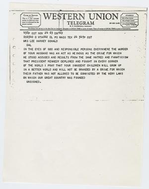 [Telegram to Mrs. Lee Oswald - N. L. Kellogg, November 24, 1963]