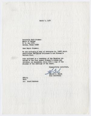 [Letter from Harold G. Shank to Mayor Erik Jonsson - 1964-03-04]