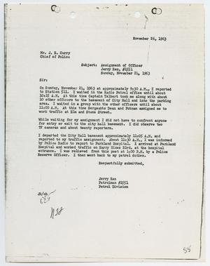 [Report from Jerry Raz to Chief J. E. Curry, November 26, 1963]