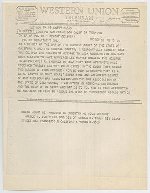 [Telegram to Jack Ruby from Harold W. Tobin, November 24, 1963]