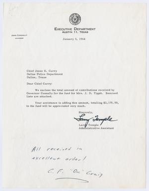 Primary view of object titled '[Correspondence to Chief J. E. Curry considering the Tippit Fund, 1964]'.