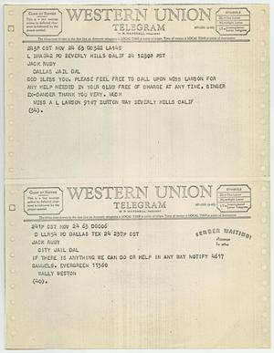 [Telegrams to Jack Ruby from Miss A. L. Lawson and Wally Weston, November 24, 1963 #1]