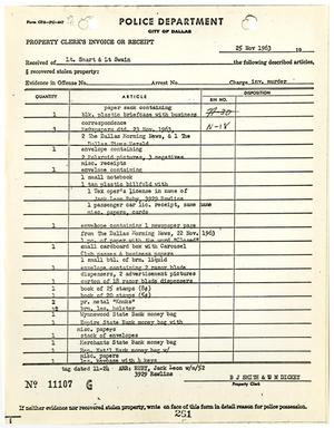 [Property Clerk's Invoice or Receipt for property belonging to Jack Ruby, by W. M. Dickey, #2]
