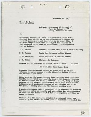 [Report from J. A. Putnam to Chief J. E. Curry, November 26, 1963]