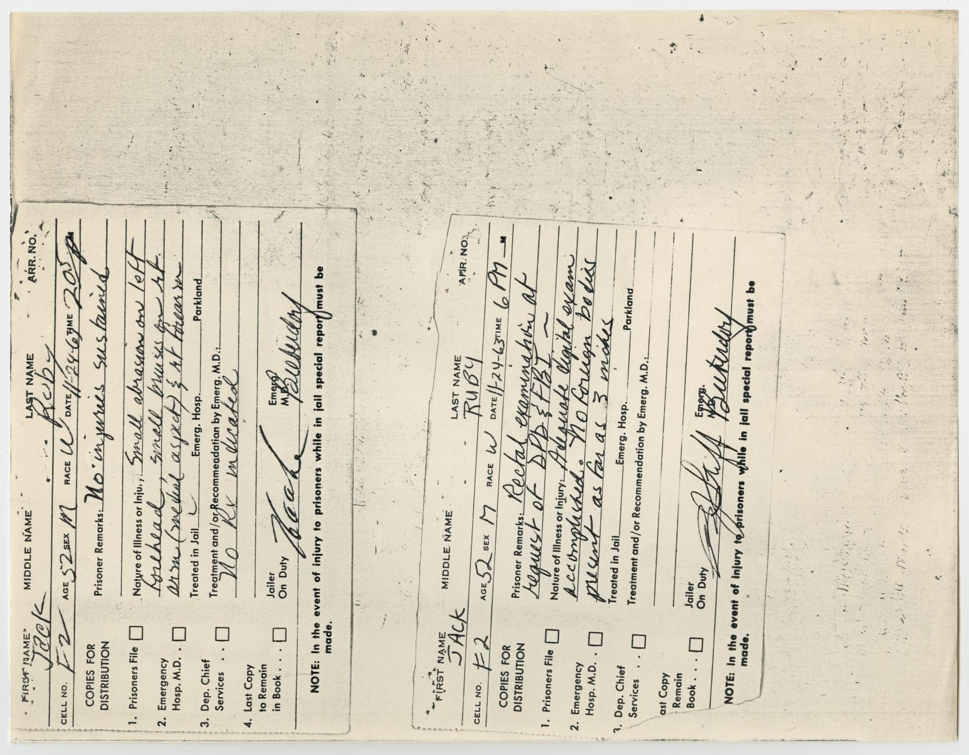 [Prison Medical Record for Jack Ruby, November 24, 1963 #1]
                                                
                                                    [Sequence #]: 1 of 2
                                                