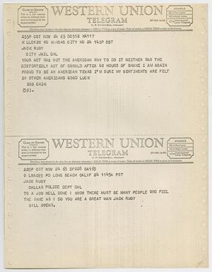 [Telegrams to Jack Ruby from Bob Cain and Bill Owens, November 24, 1963 #2]