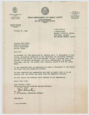 [Letter by Joel Tisdale to Captain J. W. Fritz, November 24, 1963 #1]