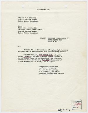Primary view of object titled '[Report to W. P. Gannaway by R. W. Westphal, November 30, 1963 #1]'.