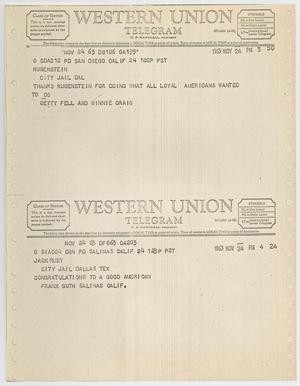 [Telegrams to Jack Ruby from Betty Fell, Winnie Craig and Frank Guth, November 24, 1963 #1]