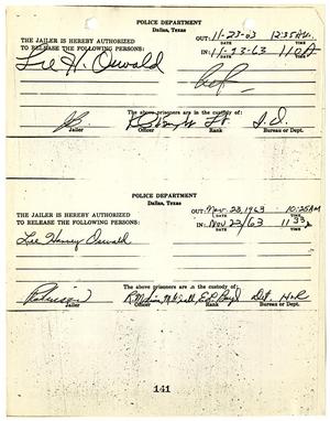 [Jailer's Release Form for transfer of Lee Harvey Oswald #3]