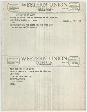 Primary view of object titled '[Telegrams to Jack Ruby from Mr. and Mrs. Sal St. Angelo and C. C. Decoste, November 24, 1963 #1]'.