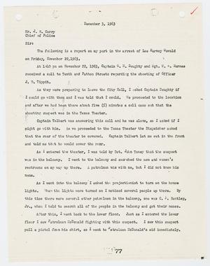 [Report from P. L. Bentley to Chief J. E. Curry, concerning the arrest of Lee Harvey Oswald #2]