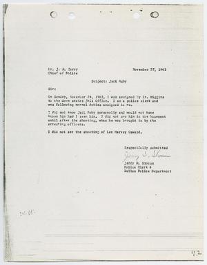 [Report from Jerry D. Slocum to Chief J. E. Curry, November 27, 1963]