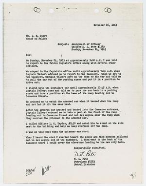 [Report from D. L. Pate to Chief J. E. Curry, November 26, 1963]