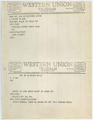 [Telegrams to Jack Ruby from John M. Smith and Frank Goddell, November 24, 1963 #1]