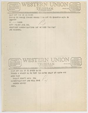 [Telegrams to Jack Ruby from Joe Guidere and Andrew Versey, November 24, 1963 #1]